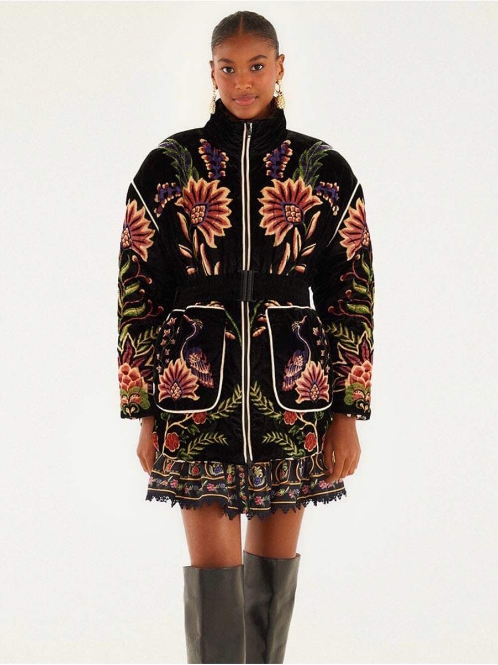 Farm Rio Black Floral Reversible Coat